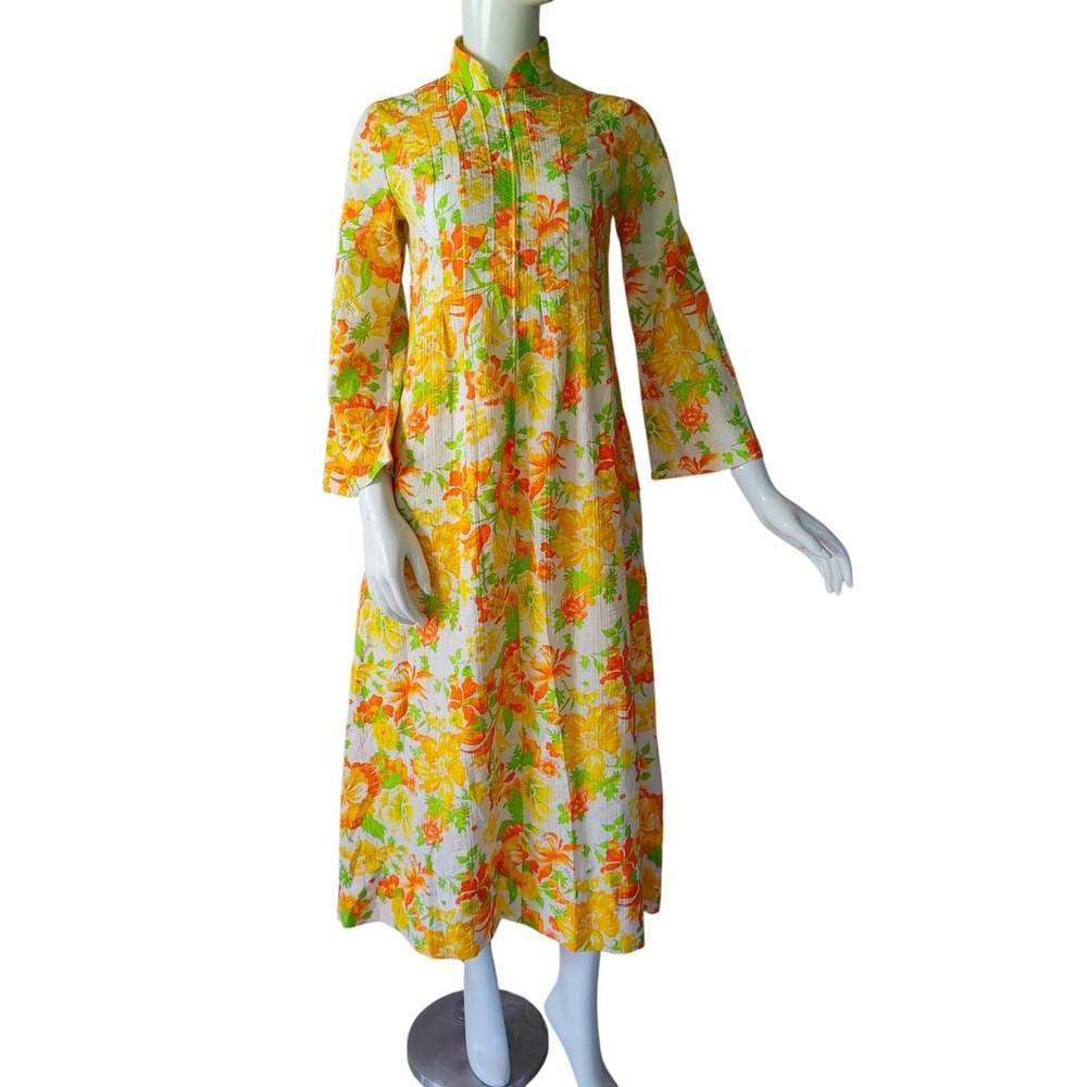 Vintage 70s David Brown California Psychedelic Floral House Coat Dress Groovy P